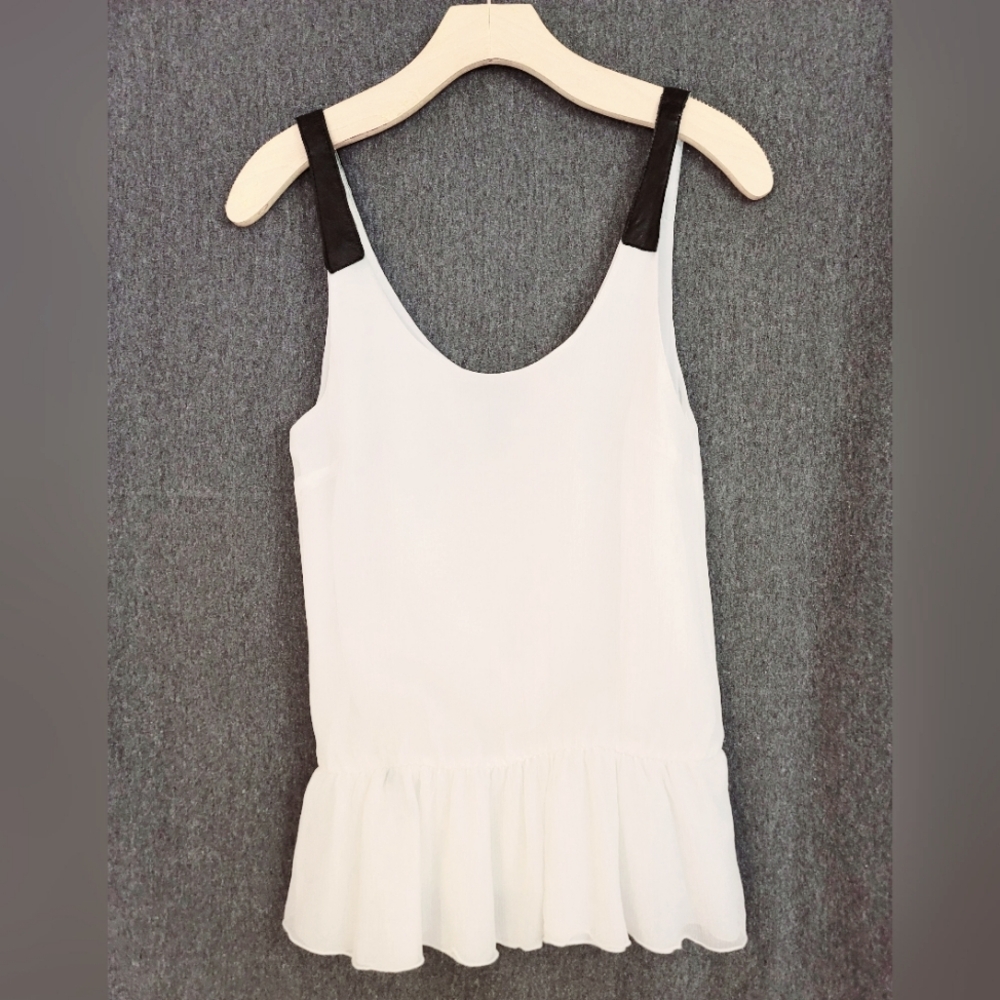 Aqua Luxe white silk, leather detail, poly lined cami tank top size medium